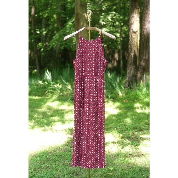 LOFT Burgundy White Casual Long Maxi Dress - Picture 1 of 9